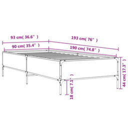Berkfield Bed Frame Without Mattress Grey Sonoma 90X190 Cm Single - thumbnail 9