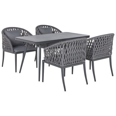 Beliani Garden Dining Set 4 Seater Lipari With Cushions Metal Grey - image 1