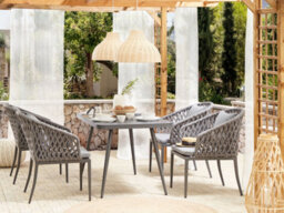Beliani Garden Dining Set 4 Seater Lipari With Cushions Metal Grey - thumbnail 2