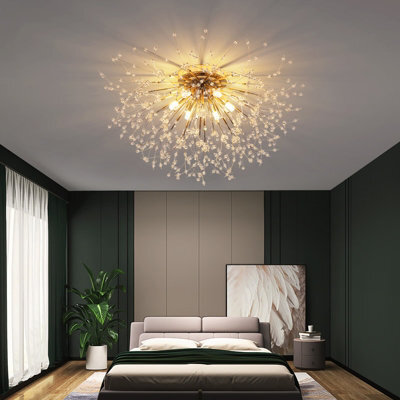 Living And Home Gold 6 Lights 50Cm Dandelion Crystal Flush Mount Ceiling Lights Modern Chandelier Lamp - image 1