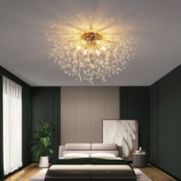 Living And Home Gold 6 Lights 50Cm Dandelion Crystal Flush Mount Ceiling Lights Modern Chandelier Lamp