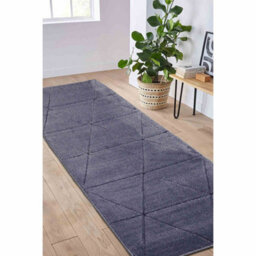 Melrose Solid Blue Lines Design Indoor Area Runner Rug 12mm Pile Height 060/200Cm - thumbnail 1