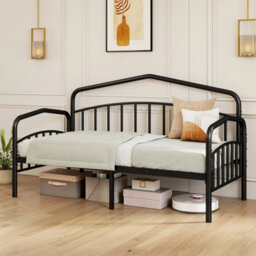 Single Daybed With Rolling Pull Out Trundle Day & Lockable Wheels Bed Frame - thumbnail 3