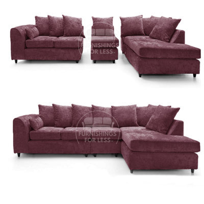 Furnishings For Less UK Monaco Chenille Fabric 5 Seater L Shaped Corner Sofa  Purple Right Hand Facing