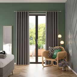 GoodHome Glend Grey Plain Woven Blackout & Thermal Eyelet Curtain (W)228Cm (L)228Cm, Pair - thumbnail 2