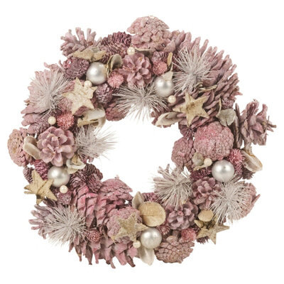 Urbn-Living Urbnliving 34Cm Festive Patel Decorative Pine Cone Pink Christmas Door Flower Wreath - image 1
