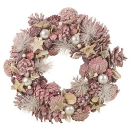Urbn-Living Urbnliving 34Cm Festive Patel Decorative Pine Cone Pink Christmas Door Flower Wreath