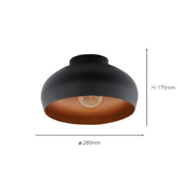 Eglo Mogano 2 Domed Copper Semi- Flush Ceiling Light - thumbnail 4