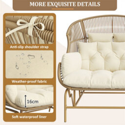 Abrihome Garden Rocking Chair For Two, Patio Hanging Chair, Outdoor Swing Egg Chair, Porch Swing For The Garden, Balcony, Or Terrace, Beige - thumbnail 4