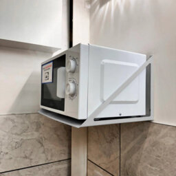 Okunaii™ Wall Mount Microwave Storage Shelf For Kitchens, Break Rooms - 26Cm X 47Cm X 34Cm - Light Grey Finish - thumbnail 4