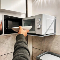 Okunaii™ Wall Mount Microwave Storage Shelf For Kitchens, Break Rooms - 26Cm X 47Cm X 34Cm - Light Grey Finish - thumbnail 2