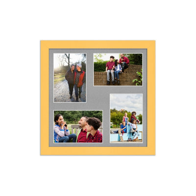 AK Frames 12X12 Mustard Yellow Modern Multi Photo Frame With Silver Mount - Holds 4 Apertures (4X) 6X4 Photos - image 1