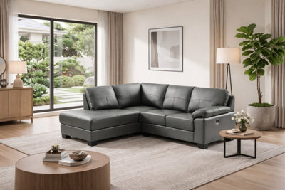 SC FURNITURE LIMITED Dark Grey Leather Corner Sofa + Usb Charging Ports - Lhf - Brooklyn - image 1