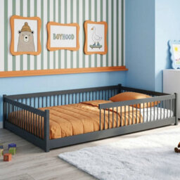 Arte Junior Graphite 120 X 200Cm European Small Double Low Bed - Foam/bonnell Mattress Included - thumbnail 1