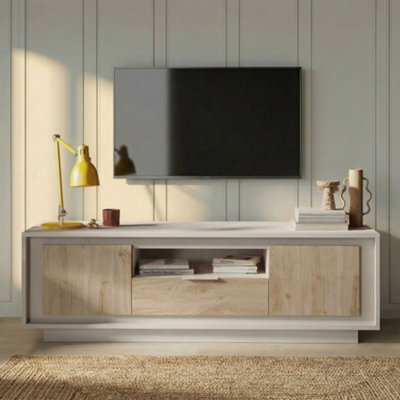 FurniComp LTD Furnicomp Berlin 2 Door 1 Drawer 180Cm Cashmere And Cadiz Oak Tv Stand