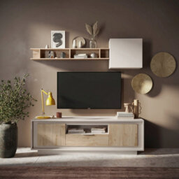 FurniComp LTD Furnicomp Berlin 2 Door 1 Drawer 180Cm Cashmere And Cadiz Oak Tv Stand - thumbnail 4