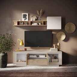 FurniComp LTD Furnicomp Berlin 2 Door 1 Drawer 180Cm Cashmere And Cadiz Oak Tv Stand - thumbnail 5