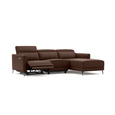Valencia Andria Modern Top Grain Leather Reclining Sectional Three Seats With Right Hand Chaise Sofa Chocolate - image 1