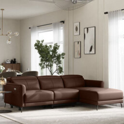Valencia Andria Modern Top Grain Leather Reclining Sectional Three Seats With Right Hand Chaise Sofa Chocolate - thumbnail 2
