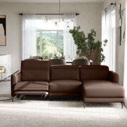 Valencia Andria Modern Top Grain Leather Reclining Sectional Three Seats With Right Hand Chaise Sofa Chocolate - thumbnail 4