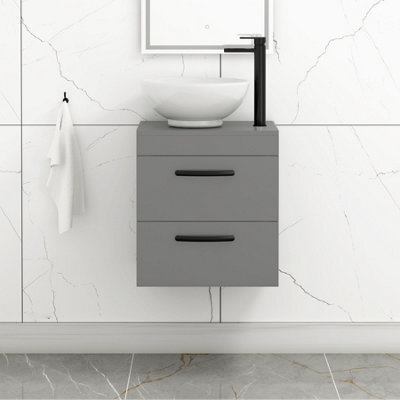 Royal Bathrooms 500mm Wall Hung Vanity Unit 2 Drawer Indigo Grey Gloss & Breeze Countertop Basin With Matt Black Handle - image 1