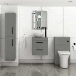 Royal Bathrooms 500mm Wall Hung Vanity Unit 2 Drawer Indigo Grey Gloss & Breeze Countertop Basin With Matt Black Handle - thumbnail 2