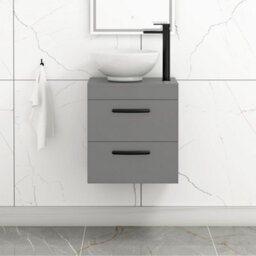 Royal Bathrooms 500mm Wall Hung Vanity Unit 2 Drawer Indigo Grey Gloss & Breeze Countertop Basin With Matt Black Handle - thumbnail 1