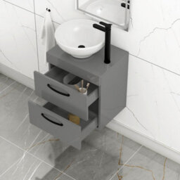 Royal Bathrooms 500mm Wall Hung Vanity Unit 2 Drawer Indigo Grey Gloss & Breeze Countertop Basin With Matt Black Handle - thumbnail 3