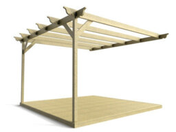 Arbor Garden Solutions Wall Mounted Pergola And Decking Complete Diy Kit, Ovolo Design (3M X 3M, Light Green (Natural) Finish)