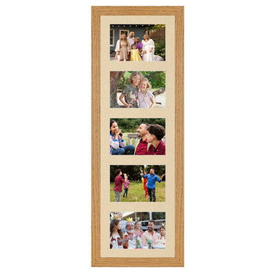 AK Frames 26X8 Oak Modern Multi Photo Frame With Ivory Mount - Holds 5 Apertures (5X) 6X4 Photos - image 1