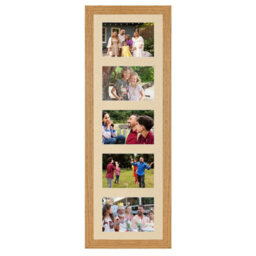 AK Frames 26X8 Oak Modern Multi Photo Frame With Ivory Mount - Holds 5 Apertures (5X) 6X4 Photos - thumbnail 1