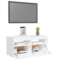 Berkfield Tv Cabinet With Led Lights White 90X35X40 Cm - thumbnail 6