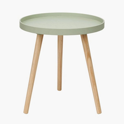Sage Green Round Scandi Wooden End Tables For Living Room Tripod Legs - image 1
