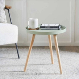 Sage Green Round Scandi Wooden End Tables For Living Room Tripod Legs - thumbnail 6