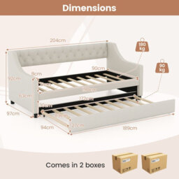Costway Single Size Trundle Bed Linen Upholstered Daybed W/ Trundle Sofa Bed Frame - thumbnail 3