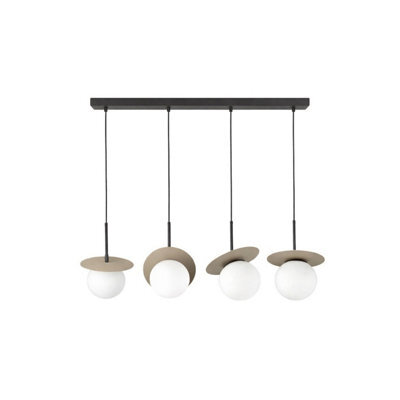 Luminosa Lighting Luminosa Aura Bar Pendant Ceiling Light Black, Beige White Glass Shade 4X E27 - image 1