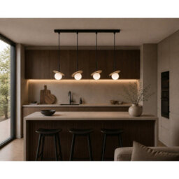 Luminosa Lighting Luminosa Aura Bar Pendant Ceiling Light Black, Beige White Glass Shade 4X E27 - thumbnail 2