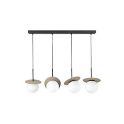 Luminosa Lighting Luminosa Aura Bar Pendant Ceiling Light Black, Beige White Glass Shade 4X E27 - thumbnail 1