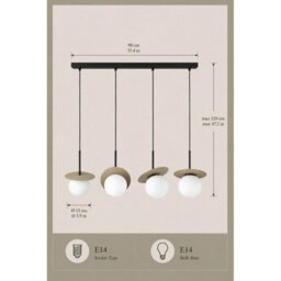 Luminosa Lighting Luminosa Aura Bar Pendant Ceiling Light Black, Beige White Glass Shade 4X E27 - thumbnail 4