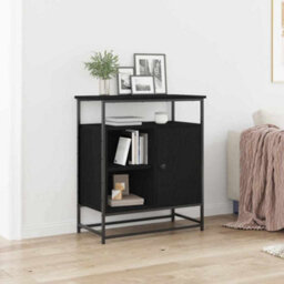 Berkfield Sideboard Black Oak 69X35X80 Cm Engineered Wood And Steel - thumbnail 1