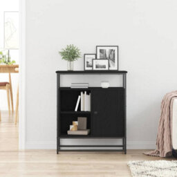 Berkfield Sideboard Black Oak 69X35X80 Cm Engineered Wood And Steel - thumbnail 4