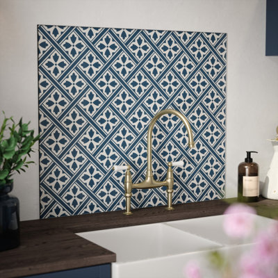 Laura Ashley Mr Jones Midnight Seaspray Geometric Self-Adhesive Glass Splashback, (H)750mm (W)900mm (T)6mm - image 1