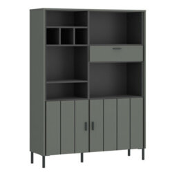 Furniture To Go Arundel Bookcase 2 Door 1 Drawer In Green/grey