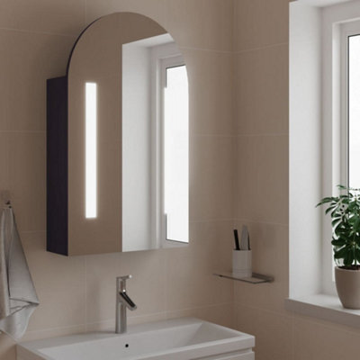 Walplus Bathroom Mirror Cabinet With Led Light Arched Grey 42X13X70 Cm - image 1