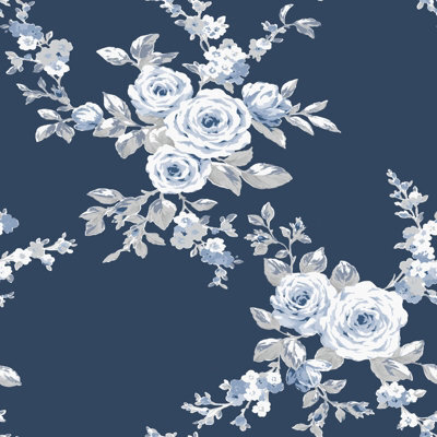 Muriva Catherine Lansfield Designer Canterbury Floral Country Bouquets Wallpaper Blue 165505 - image 1