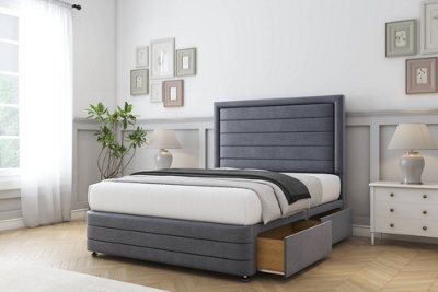 "Comfort Anna Steel Plush Divan Bed Base 2 Drawers Right Side - 26"" Strutted  & 12"" Footboard 4' Small Double" - image 1