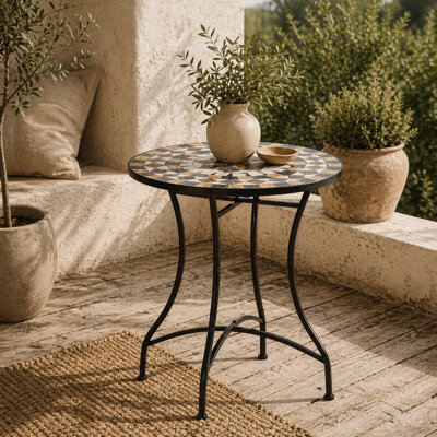 Wyld Haus Nabaha 60Cm Grey Mosaic Ceramic Outdoor Bistro Table With Powder-Coated Metal Frame - image 1