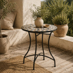Wyld Haus Nabaha 60Cm Grey Mosaic Ceramic Outdoor Bistro Table With Powder-Coated Metal Frame - thumbnail 1