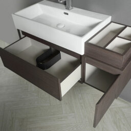 Homestylestore 750mm Dark Walnut Wall Hung Waterproof Bathroom Vanity Unit And Side Cabinet - thumbnail 3