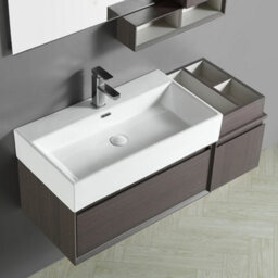 Homestylestore 750mm Dark Walnut Wall Hung Waterproof Bathroom Vanity Unit And Side Cabinet - thumbnail 2